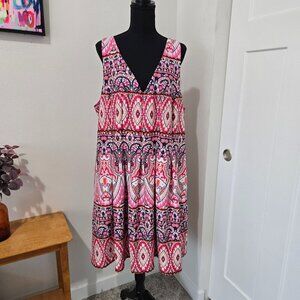Vince Camuto GeoPrint Pink Orange Sleeveless Fit/Flare Dress Sz 22W Plus Easter